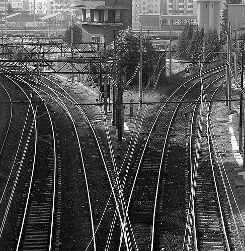 Railroad tracks in a switching yard